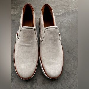 Allen Edmonds Alpha Slip-On Loafers – Men’s 10D Tan Leather Trim / Beige Canvas